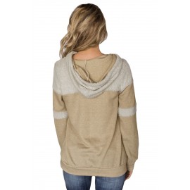 Stylish Apricot Patchwork Hoodie with Pockets Stylish Apricot Patchwork Hoodie with Pockets