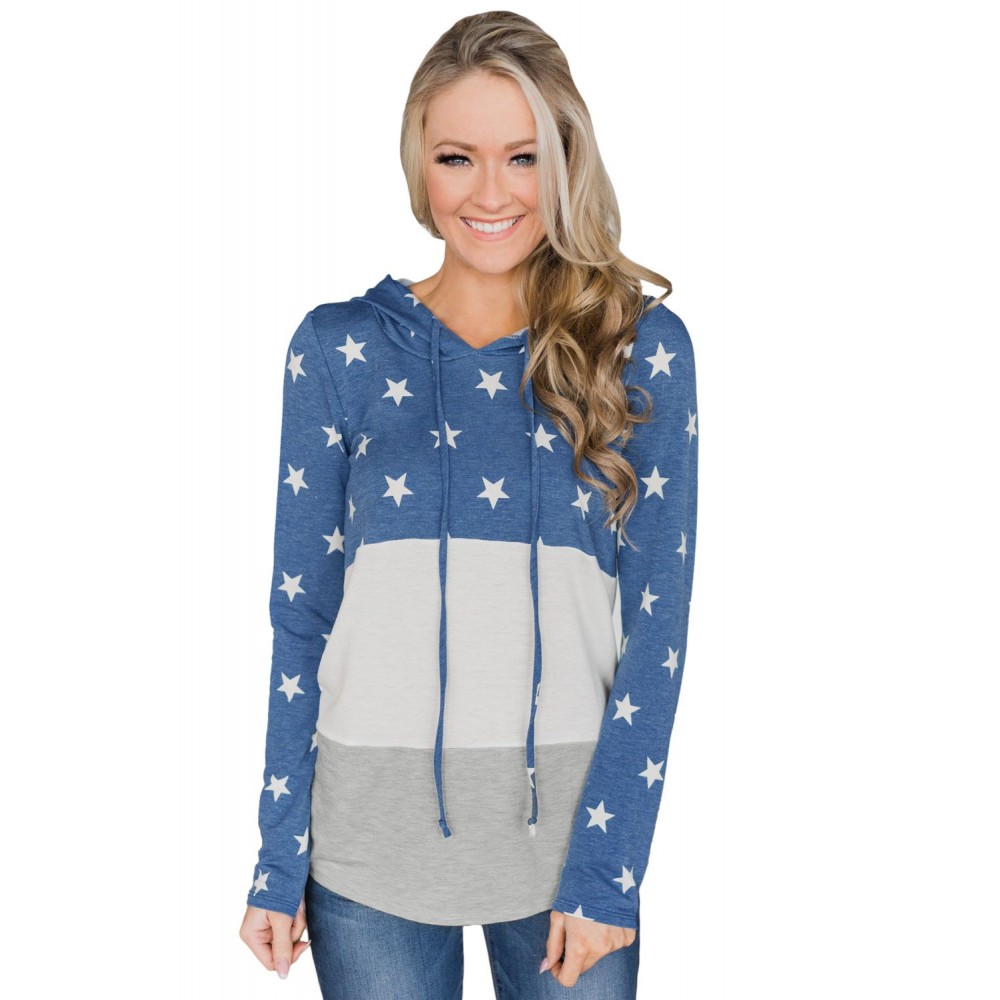 Navy Starry Splice Colorblock Drawstring Hoodie Navy Starry Splice Colorblock Drawstring Hoodie