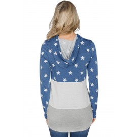 Navy Starry Splice Colorblock Drawstring Hoodie Navy Starry Splice Colorblock Drawstring Hoodie