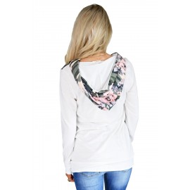 White Kangaroo Pocket Floral Hoodie White Kangaroo Pocket Floral Hoodie