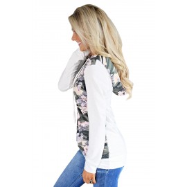 White Kangaroo Pocket Floral Hoodie White Kangaroo Pocket Floral Hoodie