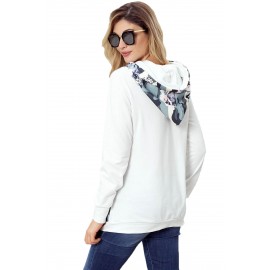 White Kangaroo Pocket Floral Hoodie White Kangaroo Pocket Floral Hoodie