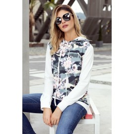 White Kangaroo Pocket Floral Hoodie White Kangaroo Pocket Floral Hoodie