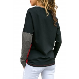 Red Color Block Round Collar Sweatshirt Red Color Block Round Collar Sweatshirt