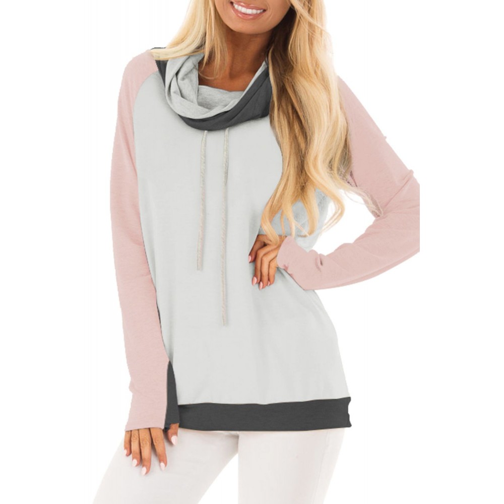 Pink Thumb Hole Sleeves Color Block Sweatshirt Pink Thumb Hole Sleeves Color Block Sweatshirt