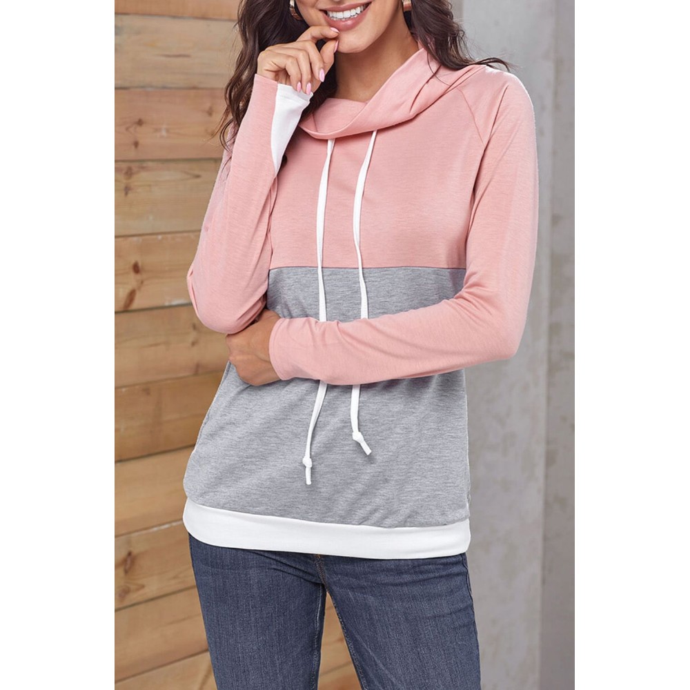 Pink Gray Colorblock Thumbhole Sleeved Sweatshirt Pink Gray Colorblock Thumbhole Sleeved Sweatshirt