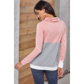 Pink Gray Colorblock Thumbhole Sleeved Sweatshirt Pink Gray Colorblock Thumbhole Sleeved Sweatshirt
