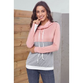 Pink Gray Colorblock Thumbhole Sleeved Sweatshirt Pink Gray Colorblock Thumbhole Sleeved Sweatshirt